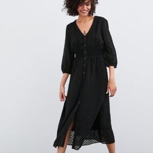 Zara Dotted Mesh Sheer Lined Black Midi Modest Dress Medium